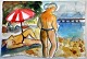 Degett, Karen 
(1954 - 2011) 
Dänemark: Zwei 
Frauen am 
Strand. Blei / 
Aquarell auf 
Papier. Ohne 
...