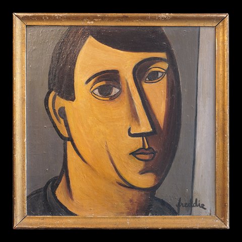 Wilhelm Freddie, 1909-95, Öl auf Platte. Frühes 
Selbstporträt signiert und datiert 1926-27. 
Lichtmasse: 38x37cm. Mit Rahmen: 43x42cm