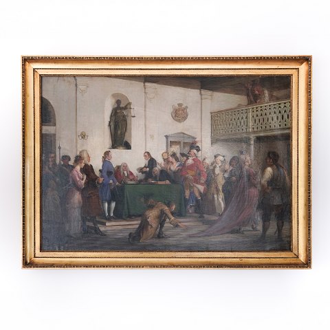 Wilhelm Marstrand – Szene aus Ludvig Holbergs „Das Glückliche Schiffbruch“ – Unsigneirt – Öl auf Leinwand – 95 x 135 cm