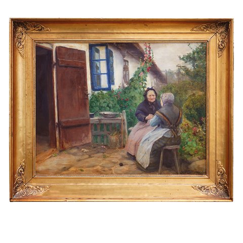 Hans Andersen Brendekilde, 1857-1942, oil on canvas. Danish village. Signed and dated. Visible size: 46x58cm. With frame: 62x77cm