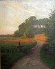 Langer, Viggo 
(1860 - 1942) 
Dänemark: 
Sonnenuntergang 
an einem 
Waldrand. 
Skaaningdam, 
Hellebæk. ...
