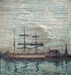 Bogø, Christian 
(1882 - 1945) 
Dänemark. 
Schiffe im 
Hafen. 
Unterzeichnet. 
Öl auf 
Leinwand. 41 x 
...