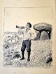 Larsen, Adolph 
(1856 - 1942) 
Dänemark: Ein 
Trompetenspieler 
an einem 
Grabhügel. 
Tinten/papier. 
...