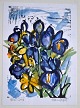 Degett, Karen 
(1954 - 2011) 
D&auml;nemark: 
Blaue Iris. 
Handkolorierter 
Linoleumschnitt.
 ...