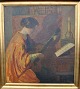 Friis Nybo, 
Poul (1869 - 
1929) 
D&auml;nemark: 
Szene mit 
Gitarre 
spielender 
Frau. 
Unterzeichnet. 
...