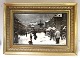 Bing & Grondahl. Porcelain painting. Motif by Paul Fischer. Winter day at 
Gammeltorv. Size inclusive frame, 47 * 33 cm. Produced 1750 pieces. This has 
number 1216