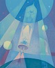 Sven Jonson (1902-1981), svensk kunstner. Farvelitografi på papir.Motiv af rumraket i ...
