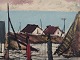 Peder Brøndum 
Sørensen 
(1931-2003), 
Danish painter, 
oil on canvas. 
"Figures and 
Houses by the 
...