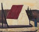 Peder Brøndum 
Sørensen 
(1931-2003), 
Danish painter, 
oil on board.
Modernist 
motif with 
figure ...