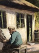 Johannes Lange, 
Ölgemälde auf 
Leinwand eines 
Fischers, der 
vor seinem Haus 
Netze 
ausrichtet ...