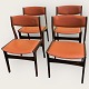 Vier dunkel 
gebeizte 
Esstischstühle 
von Nova 
Furniture mit 
brauner 
Lederpolsterung.
 Design Erik 
...