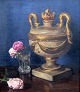 Unbekannter Künstler, 19. Jahrhundert. Stilleben mit Deckelvase und Rosen in einem Glas. Öl auf ...