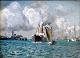 Lübbers, Holger 
(1850 - 1931): 
Schiffe im 
Hafen. Öl auf 
Leinwand. 
Signiert: 
Monogramm. 20 x 
28 ...