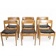 Set aus 6 Esszimmerstühlen – Modell P J 3-2 – Teak und schwarzes Leder – Grete Jalk – P. Jeppesen – 1960er Jahre
