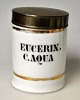 Pharmacy jar 
with brass lid, 
19th century. 
White porcelain 
with black 
text. Stamped. 
H. 10.5 ...