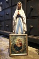 Antique hand-painted watercolor painting of Madonna with the Child Jesus, framed in an old ...