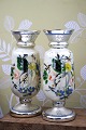 19th century vases in mercury glass (poor man's silver) decorated with hand-painted floral ...