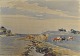 Svendsen, Albert (1889–1959) Dänemark: Pferde und Kühe an einem Fjord. Aquarell. Signiert 1946. ...