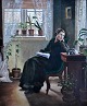 Resen-Steenstrup, Johannes (1868–1921) Dänemark: Interieur mit einer lesenden Frau am Fenster. ...
