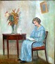 Friis Nybo, Poul (1869–1929) Dänemark: Eine lesende Frau. Öl auf Leinwand. Signiert. 51 x 60 ...