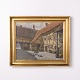 Gemälde auf Leinwand mit Darstellung eines Bauernhofs mit Hühnern aus den 1940er Jahren. Das ...