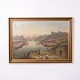 Gemälde auf Leinwand mit Darstellung eines Flusses, der durch eine Berglandschaft fließt, aus ...
