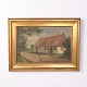 Dekoratives Gemälde auf Leinwand mit einem Bauernhaus in ländlicher Umgebung. Das Motiv ...