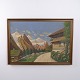 Signiertes Ölgemälde mit dem Motiv einer Alpenlandschaft mit Bergen und Berghöfen. Das Gemälde ...
