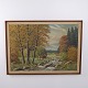 Ölgemälde von Svend Østergaard mit dem Motiv eines Rothirsches in einer Herbstlandschaft. Das ...