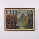 Landschaftsgemälde auf Leinwand mit Waldmotiv und Bach im Goldrahmen 47,5 x 64 cm