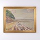 Ölgemälde auf Leinwand von Axel Meyer mit einer Küstenlandschaft, Strand, Wasser und Bäumen ...