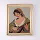 Gesticktes Bild mit Frau und Saiteninstrument im ...