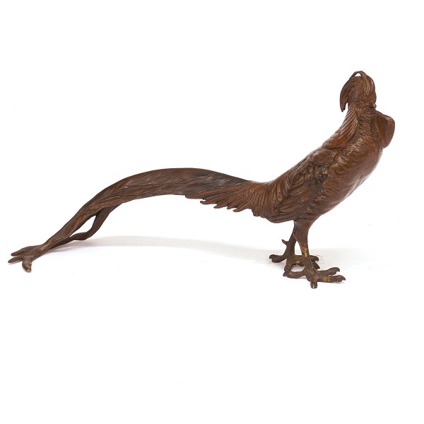 Grosser goldener Fasan, Wienerbronze. H: 17cm. L: 35cm