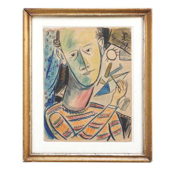 John Christensen, 1896-1940, Wasserfarbe, Selbstporträt. Signiert und datiert 
1929. Lichtmasse: 34x25cm. Med ramme: 46x37cm