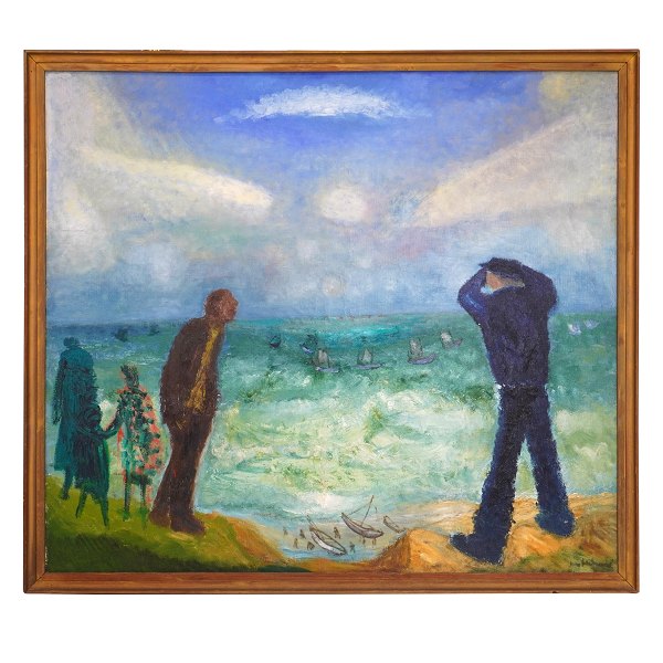 Jens Søndergaard, 1895-1957, oil on canvas. Signed and dated 1947. "Storm at 
sea". Visible size: 128x147cm. With frame: 137x156cm