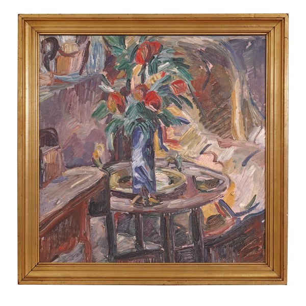 Jens Adolf Jerichau,  1890-1916, Öl auf Leinen. Stilleben mit Blumen. Signiert und datiert 1912. Lichtmasse: 49x48cm. Mit Rahmen:  58x57cm