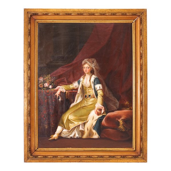 Jens Juel, 1745–1802, Öl auf Leinwand.Porträt der Prinzessin Louise Augusta im türkischen Gewand. Gemalt um 1785–86 und registriert in Ellen Poulsen: Jens Juel Katalog, II, Abb. 383, abgebildet auf S. 234